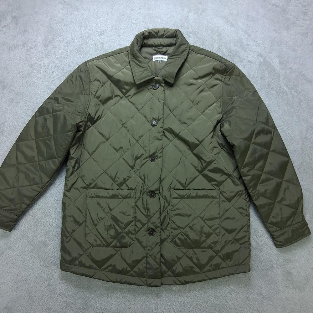 Calvin Klein Womens Olive Green Quilted Button Front Lightweight Jacket Coat M